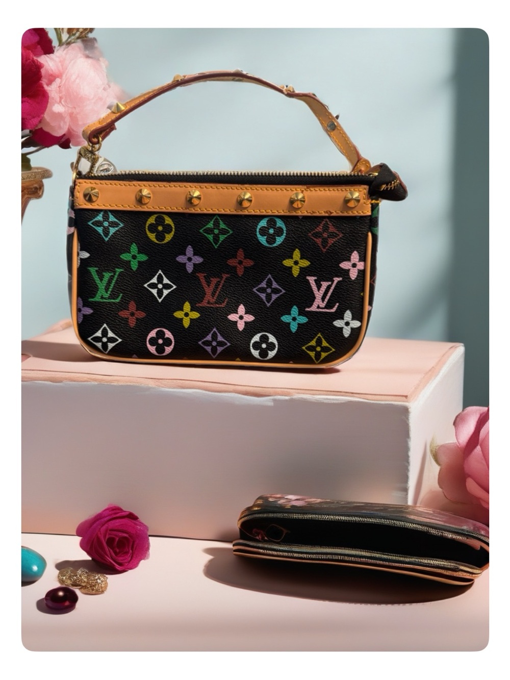 Louis Vuitton Black Multicolor Monogram Mini Pochette with Gold Hardware